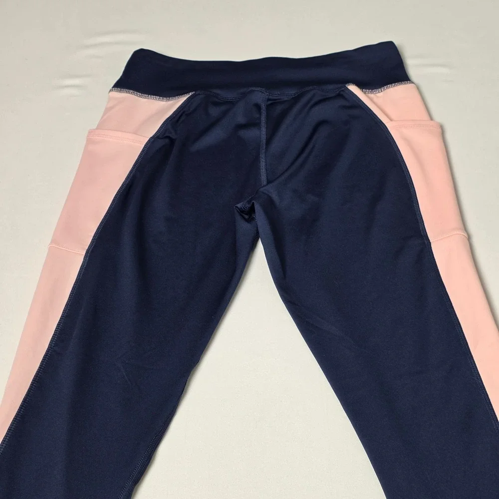 Athletic Works Leggings Girls XXL‎ 18 Navy Pink Colorblock with Side Pockets